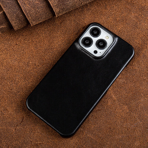 Oil Wax Genuine Leather iPhone Case (13–16, MagSafe Compatible)