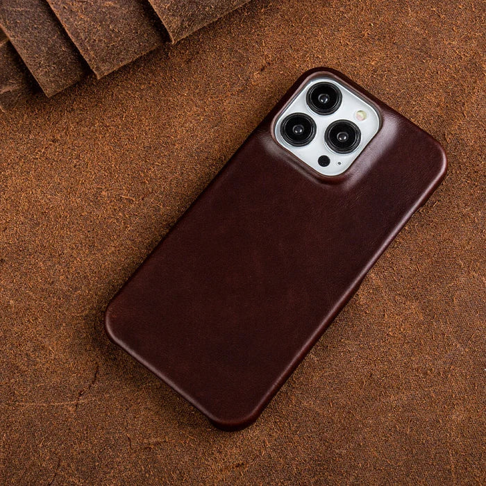 Oil Wax Genuine Leather iPhone Case (13–16, MagSafe Compatible)