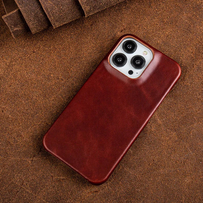 Oil Wax Genuine Leather iPhone Case (13–16, MagSafe Compatible)