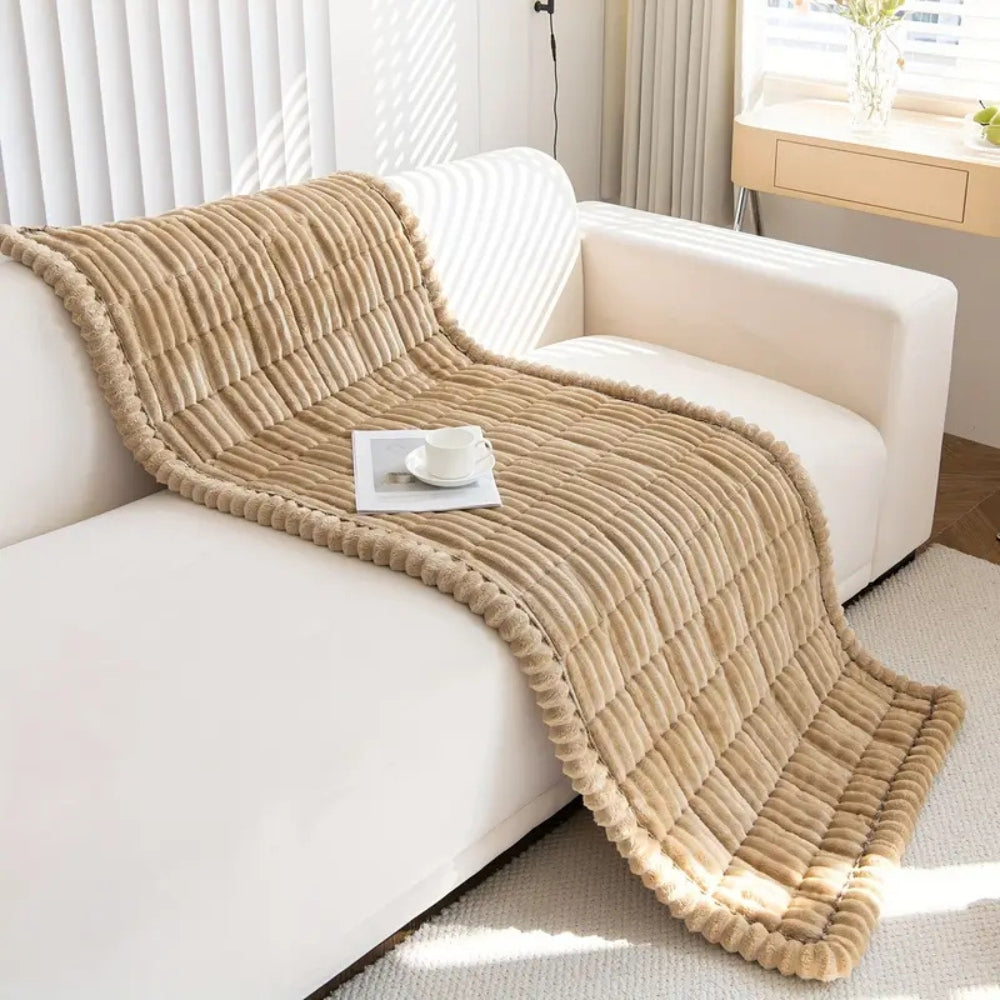 Plush Pleated Edge Couch Cover - Flannel Sofa Throw