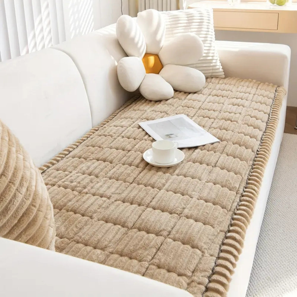 Plush Pleated Edge Couch Cover - Flannel Sofa Throw