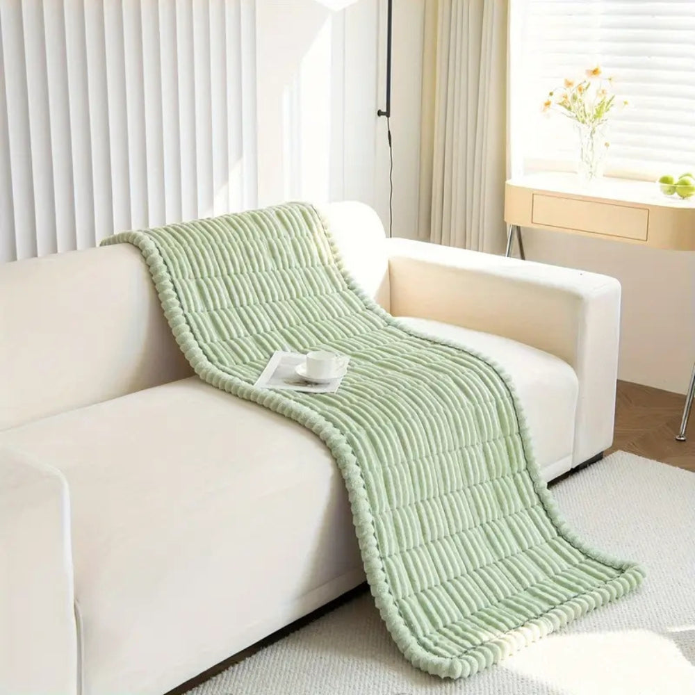 Plush Pleated Edge Couch Cover - Flannel Sofa Throw