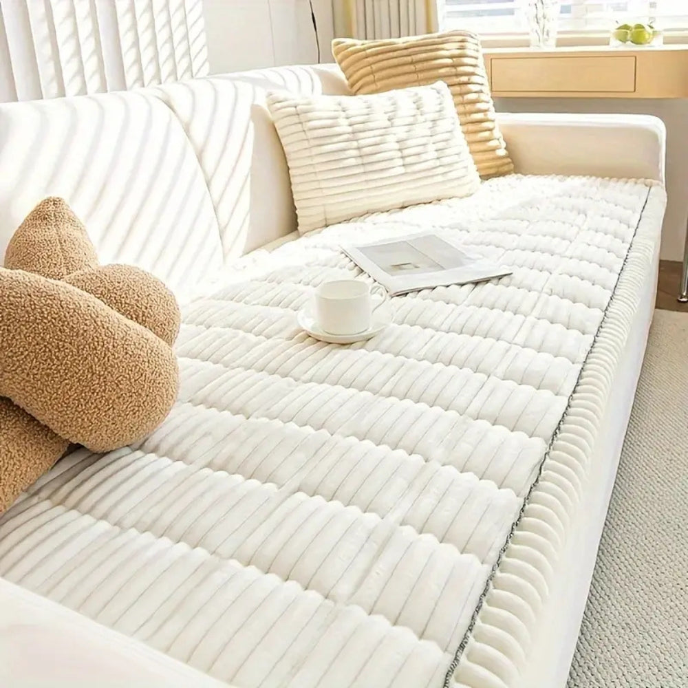 Plush Pleated Edge Couch Cover - Flannel Sofa Throw