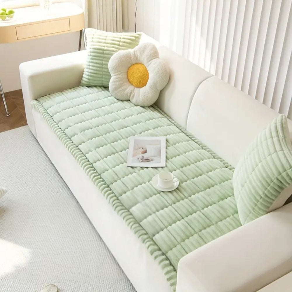 Plush Pleated Edge Couch Cover - Flannel Sofa Throw