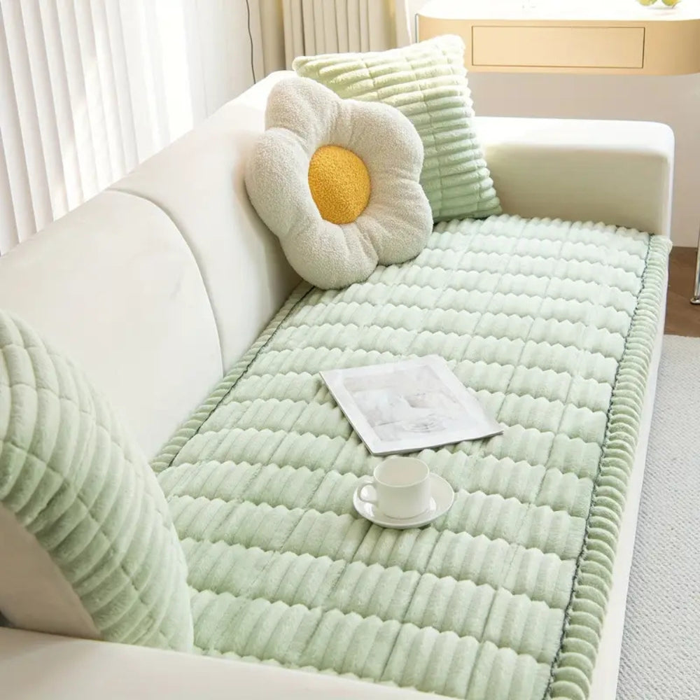 Plush Pleated Edge Couch Cover - Flannel Sofa Throw