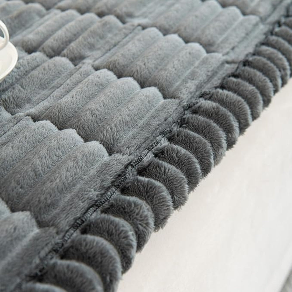 Plush Pleated Edge Couch Cover - Flannel Sofa Throw