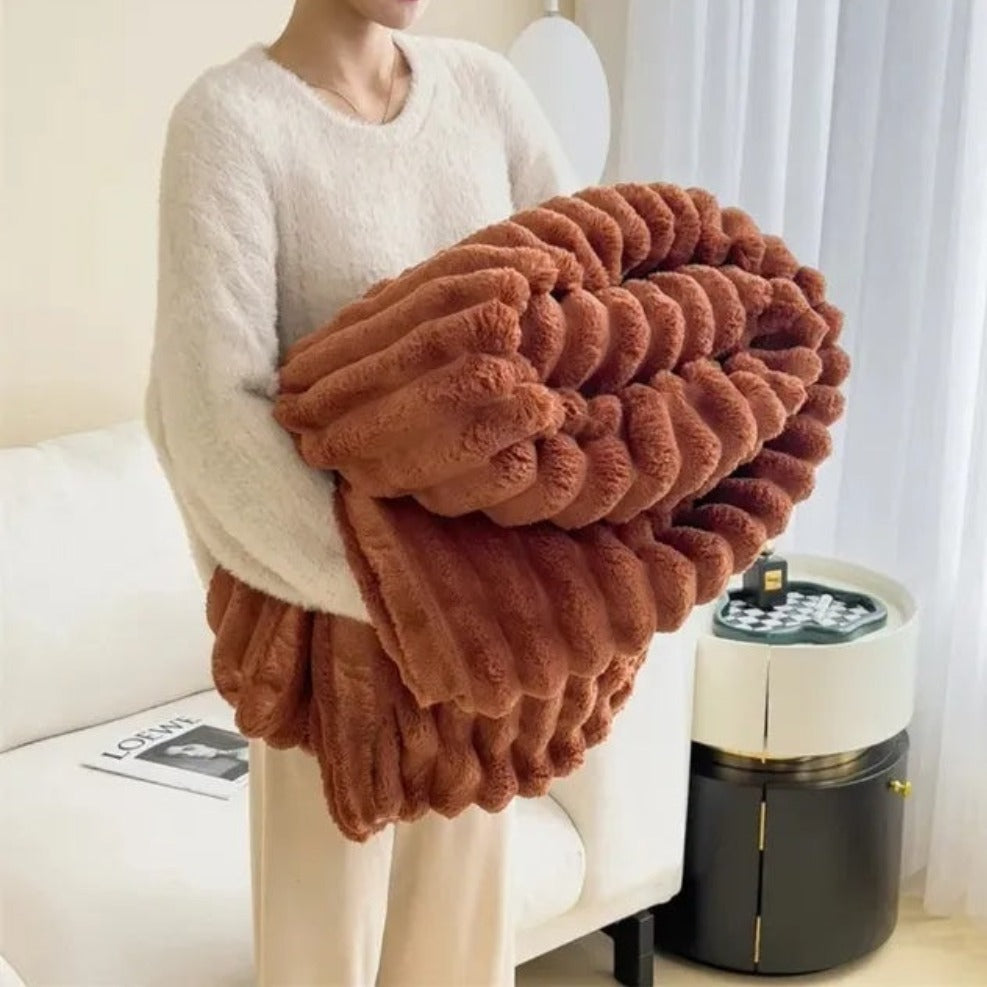 Ribbed Textured Throw Blanket, Plush All-Season Comfort