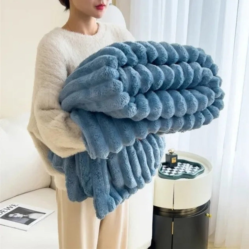 Ribbed Textured Throw Blanket, Plush All-Season Comfort