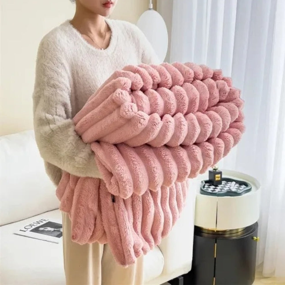 Ribbed Textured Throw Blanket, Plush All-Season Comfort