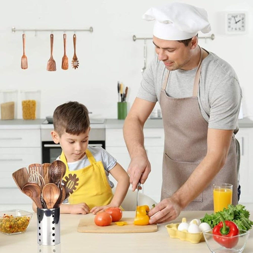 Premium Teak Wood Cooking Utensils, 7-Piece Set