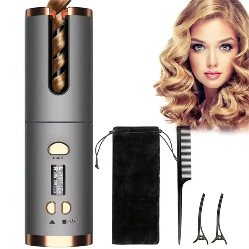 Automatic Cordless Hair Curler with LED Display