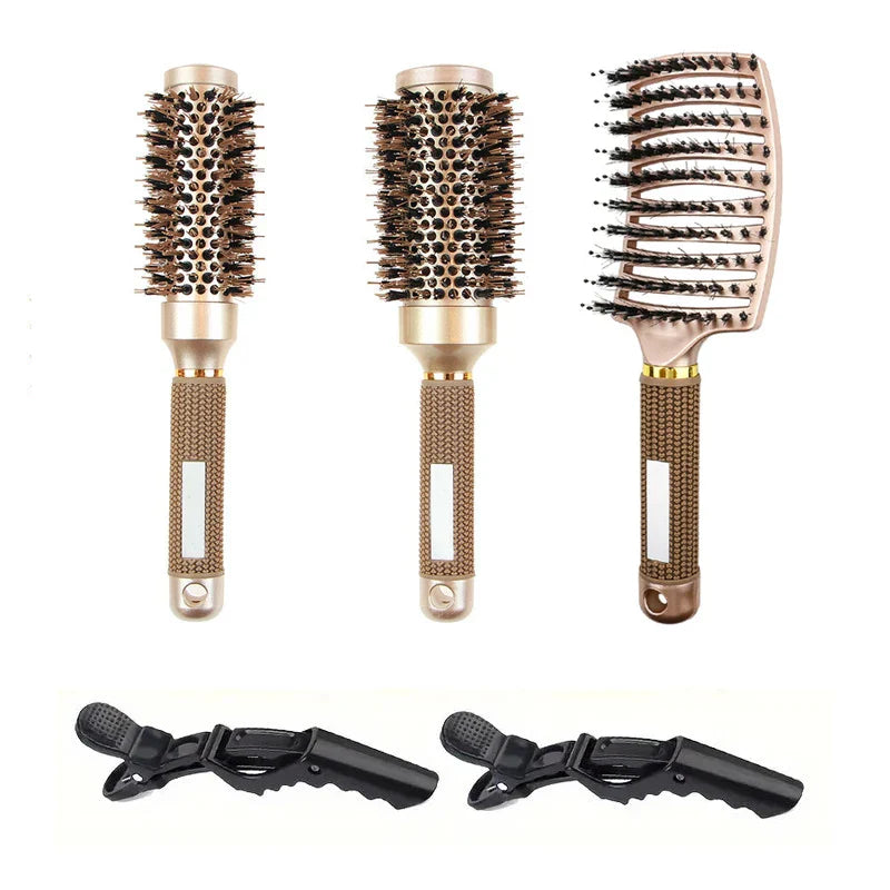 Ceramic Ionic Round Hair Brush Set with Boar Bristles