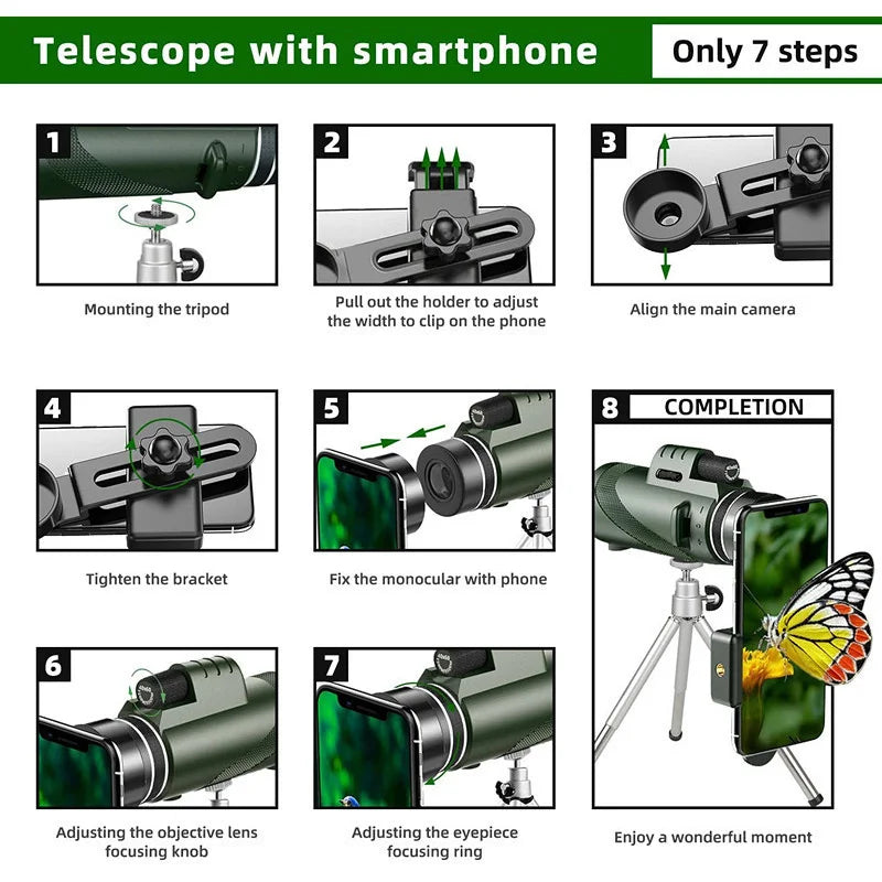 Professional Monocular Telescope - 80x Magnification BAK4 Prism