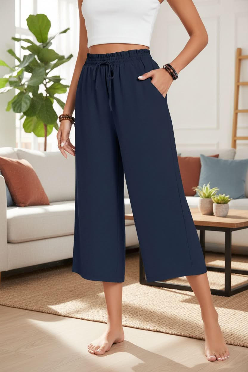 Relaxed Wide-Leg Cropped Summer Pants for Women