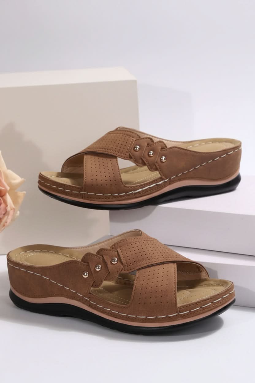 Perforated Wedge Slip-On Sandals with Cushioned Comfort