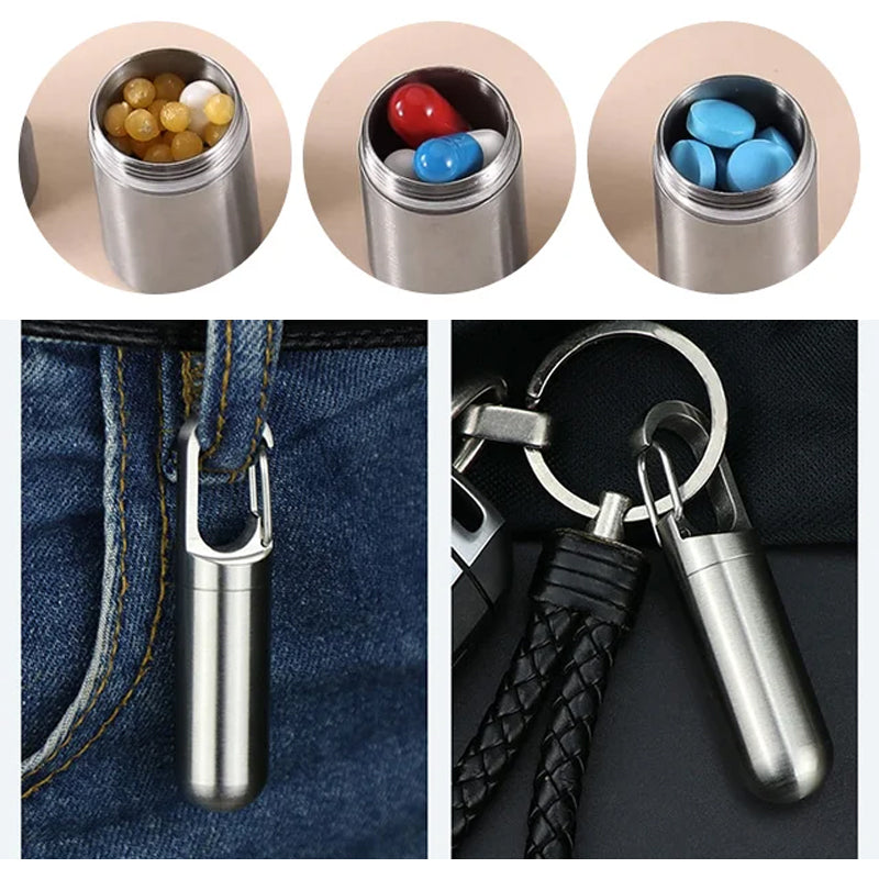 Waterproof Stainless Steel Pill Box Keychain