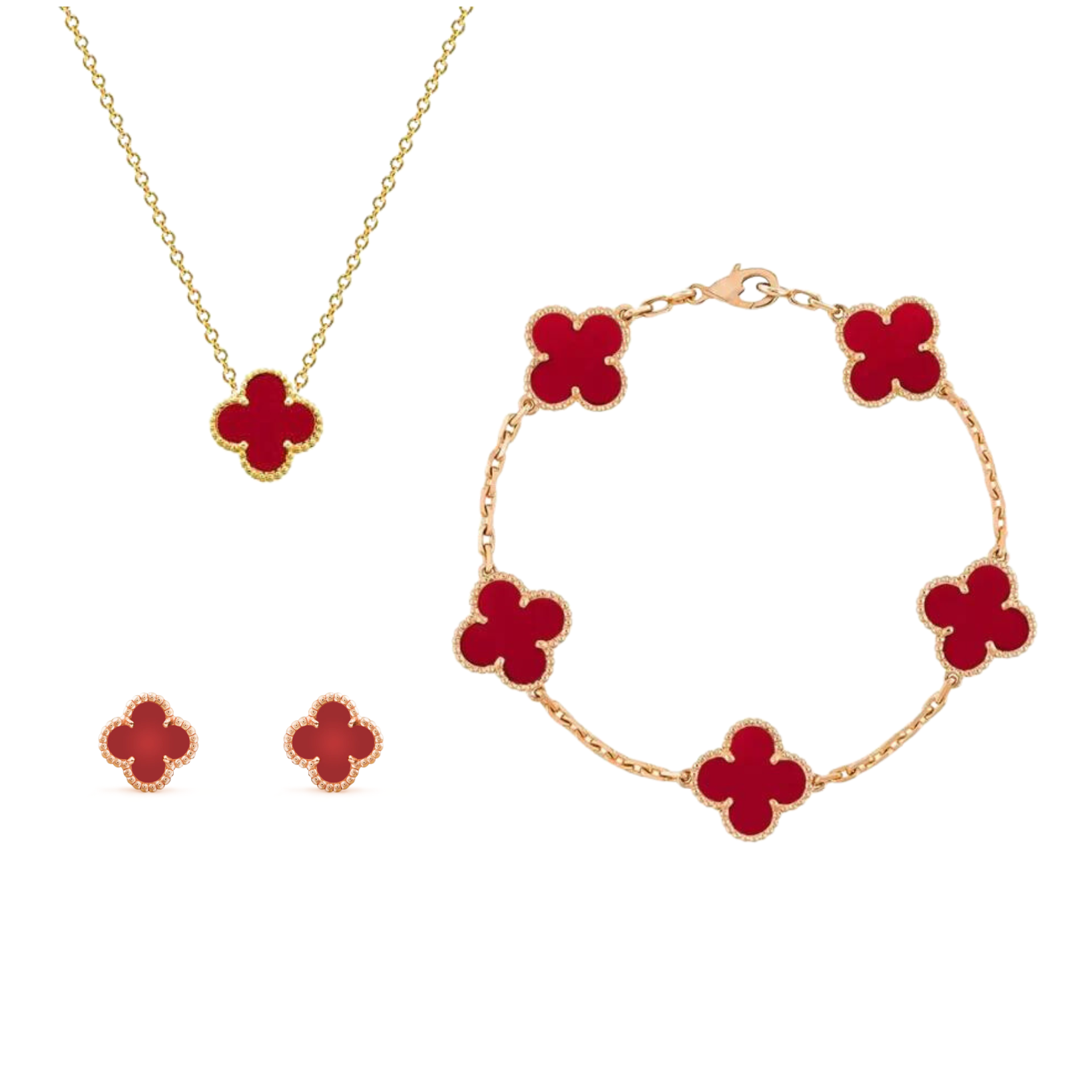 Four Leaf Clover Mother of Pearl Jewelry Set, Gold Plated