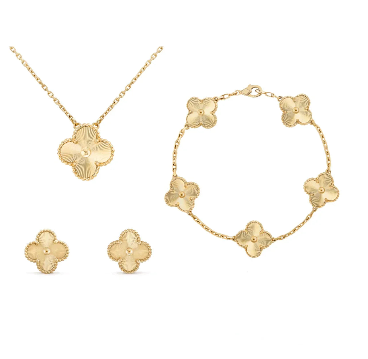 Four Leaf Clover Mother of Pearl Jewelry Set, Gold Plated