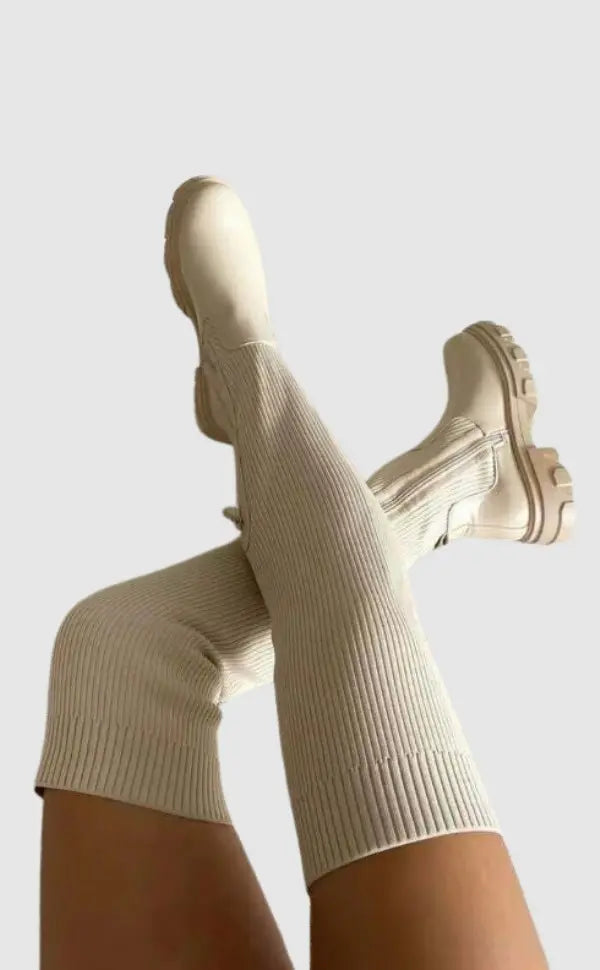 Ribbed Knit Boots | Stretchy Knee-High Design