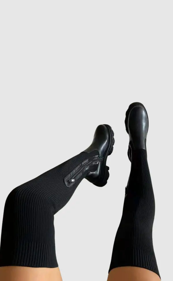 Ribbed Knit Boots | Stretchy Knee-High Design