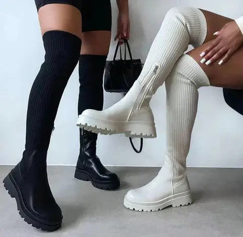 Ribbed Knit Boots | Stretchy Knee-High Design