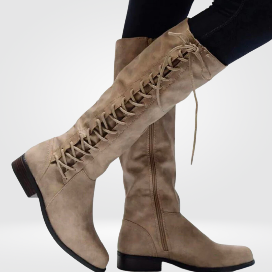 Knee High Lace-Up Combat Boots - Classic Leather Design