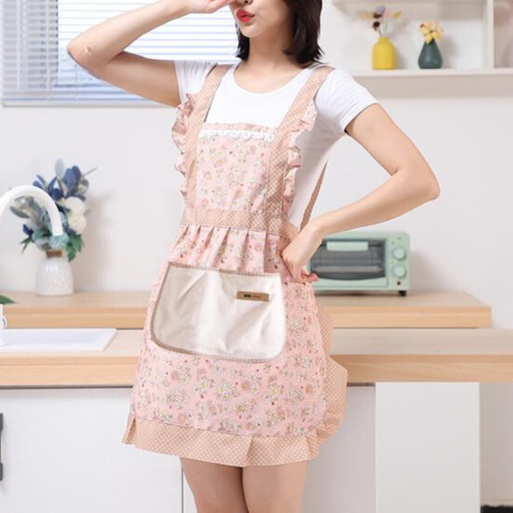 Floral Kitchen Apron - Waterproof Oil-Resistant Cotton