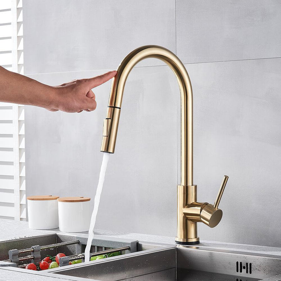 Touchless Sensor Pull-Out Kitchen Tap, Modern Brass Faucet