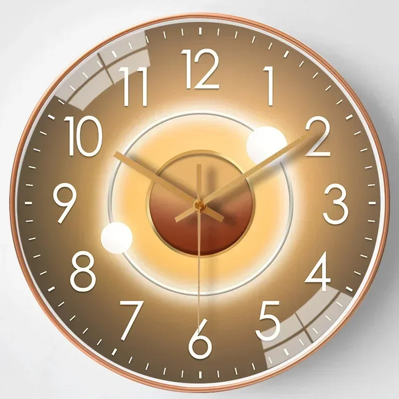 Silent Digital Wall Clock, Gradient Gold Design, 8-Inch