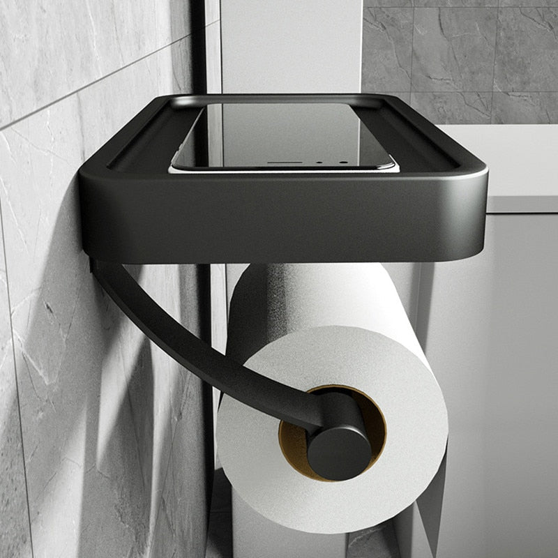 Aluminium Wall-Mount Toilet Roll Holder with Storage Shelf