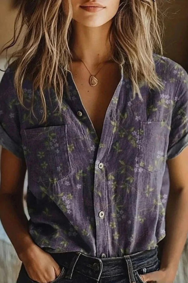 Vintage Floral Lapel Blouse - Women's Cotton Top