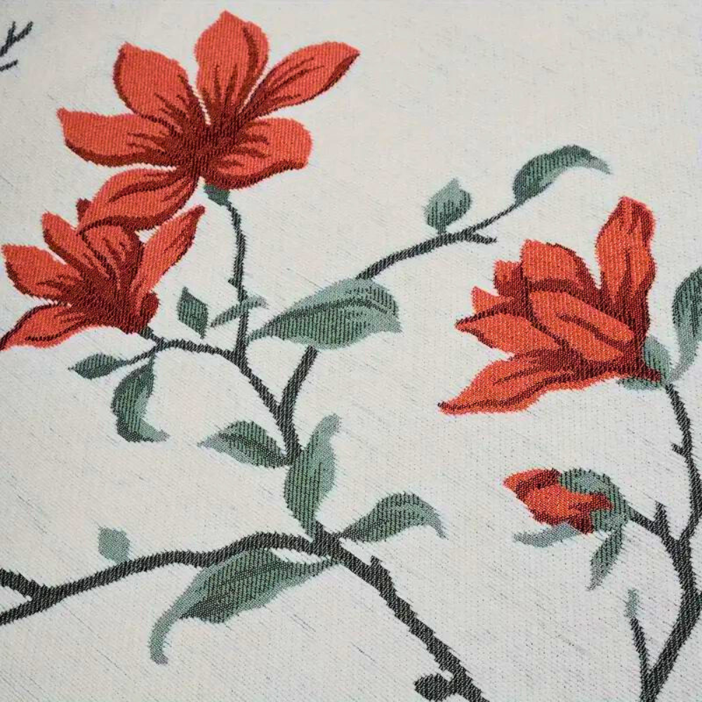 Vintage Floral Chenille Couch Protector with Tassel Detail
