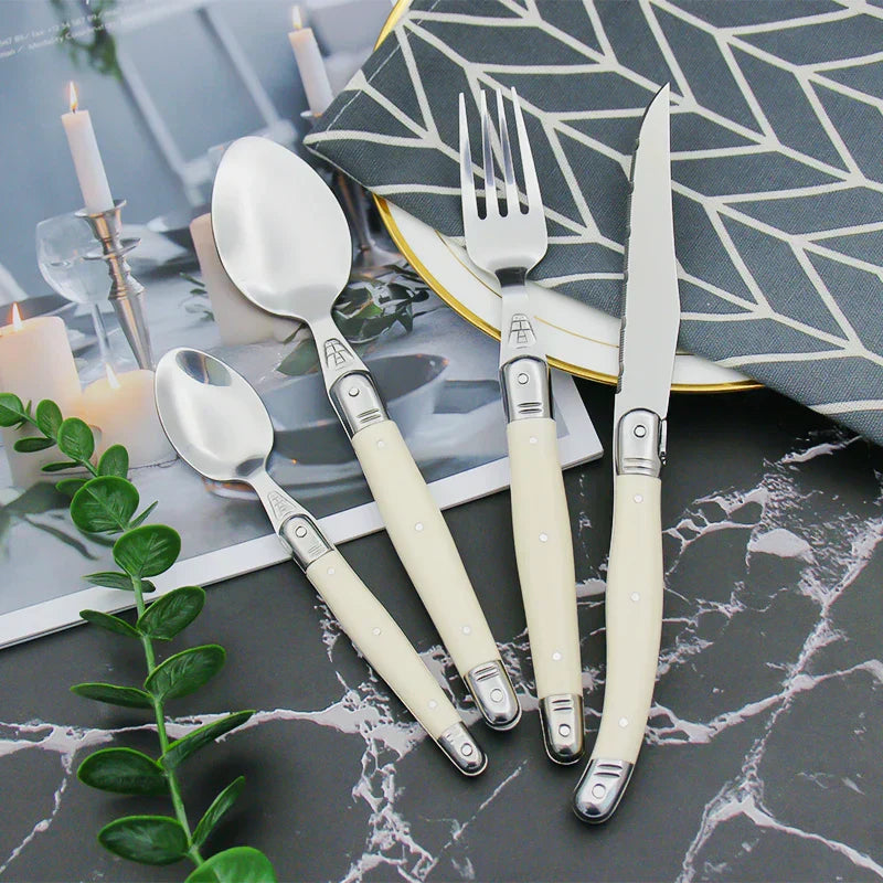 Stainless Steel Cutlery Set - Ivory Laguiole-Style Design