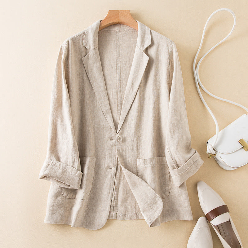Linen Blend Women's Blazer - Relaxed Fit Casual Jacket