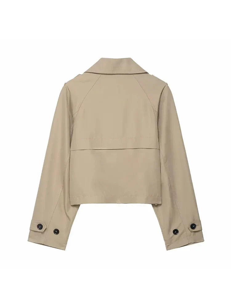 Women's Cropped Double-Breasted Trench Coat
