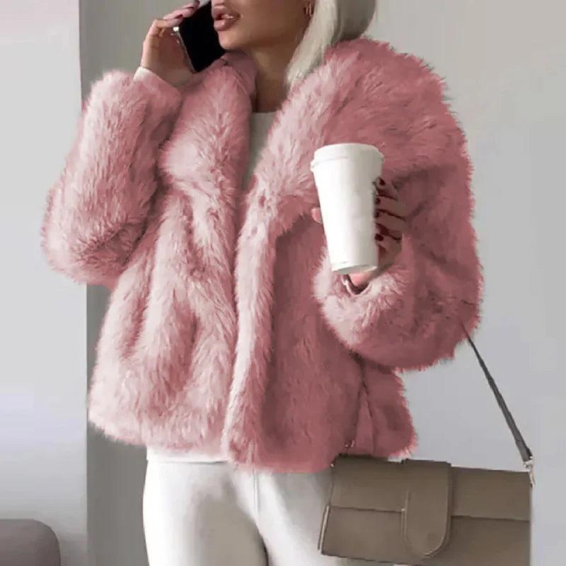Plush Faux Fur Short Jacket - Womens Winter Outerwear