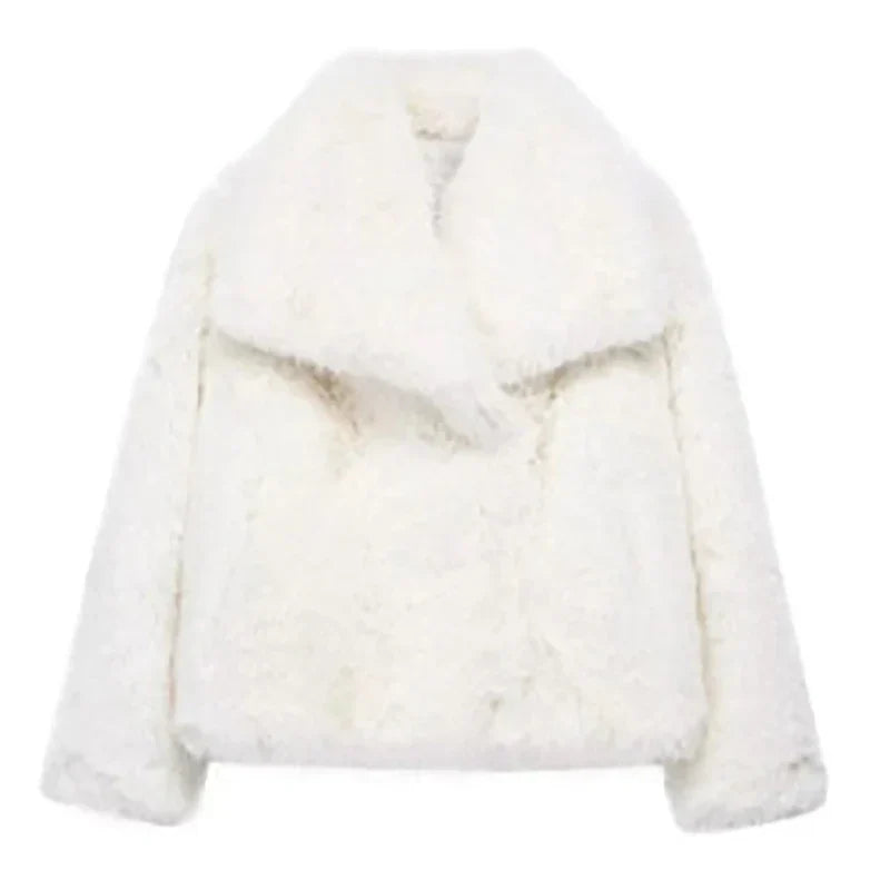 Plush Faux Fur Short Jacket - Womens Winter Outerwear