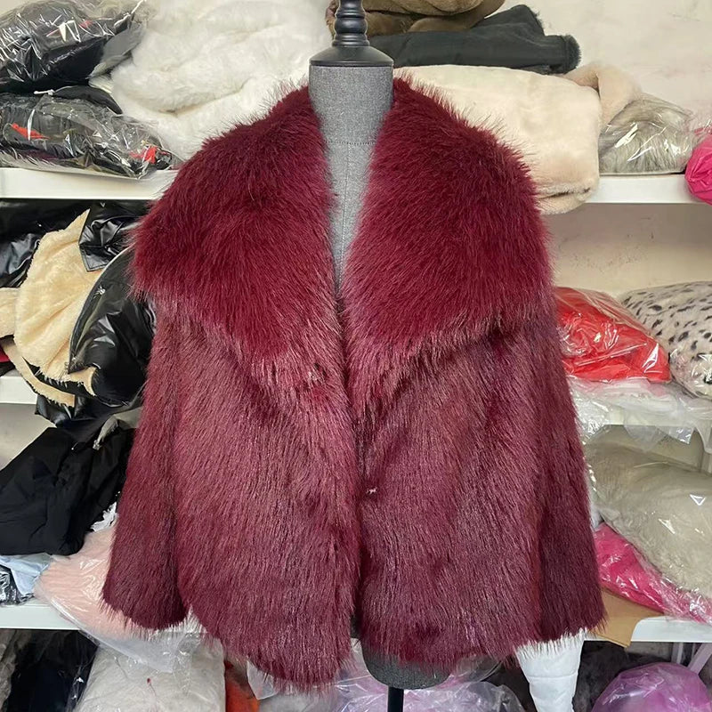Plush Faux Fur Short Jacket - Womens Winter Outerwear