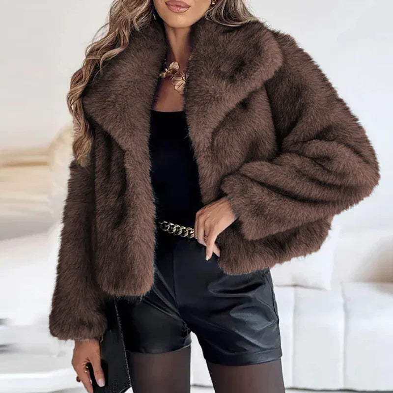 Plush Faux Fur Short Jacket - Womens Winter Outerwear