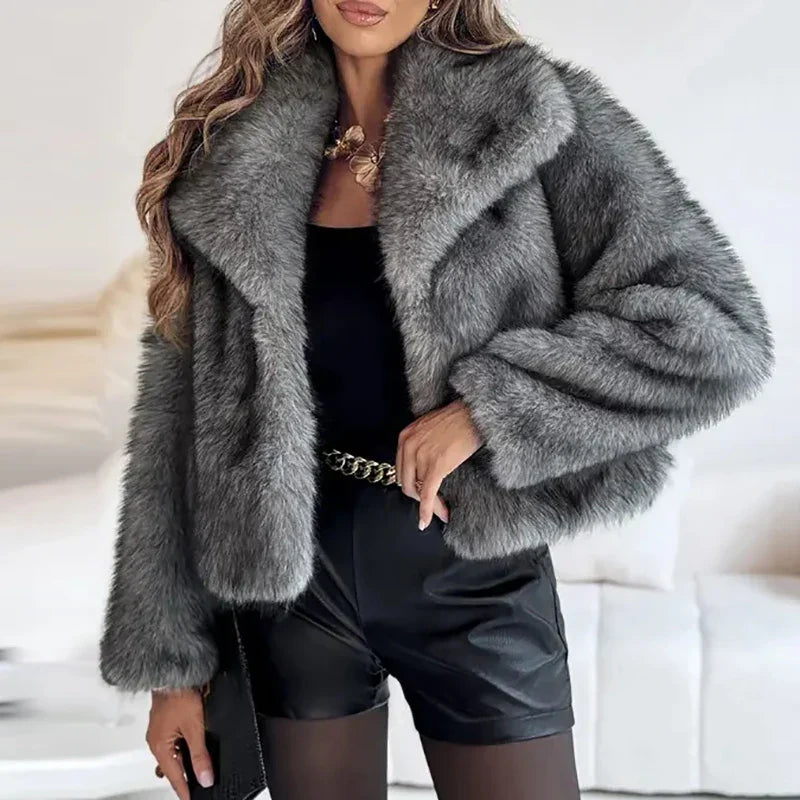 Plush Faux Fur Short Jacket - Womens Winter Outerwear