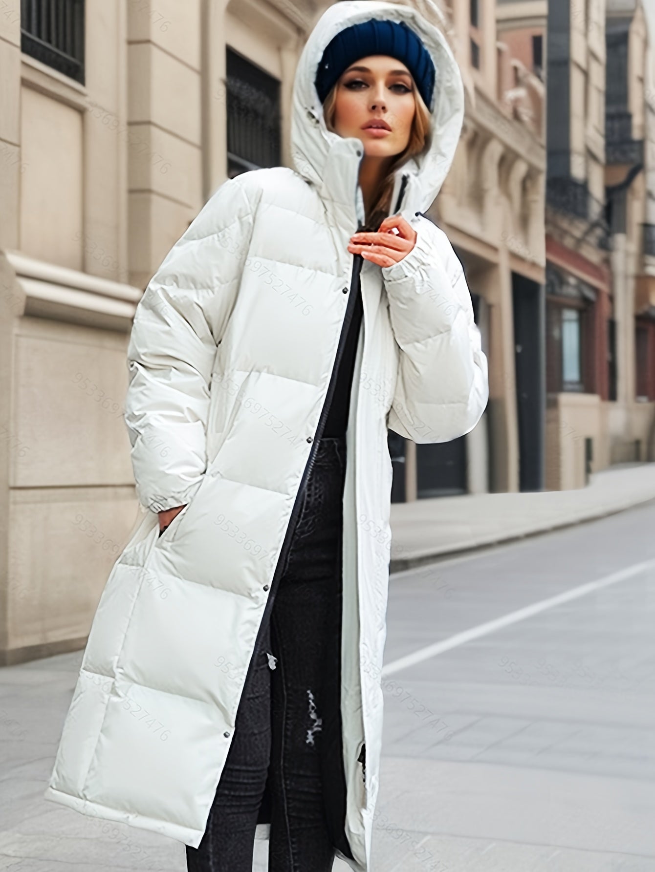 Oversized Quilted Hooded Puffer Coat - Long Winter Coat