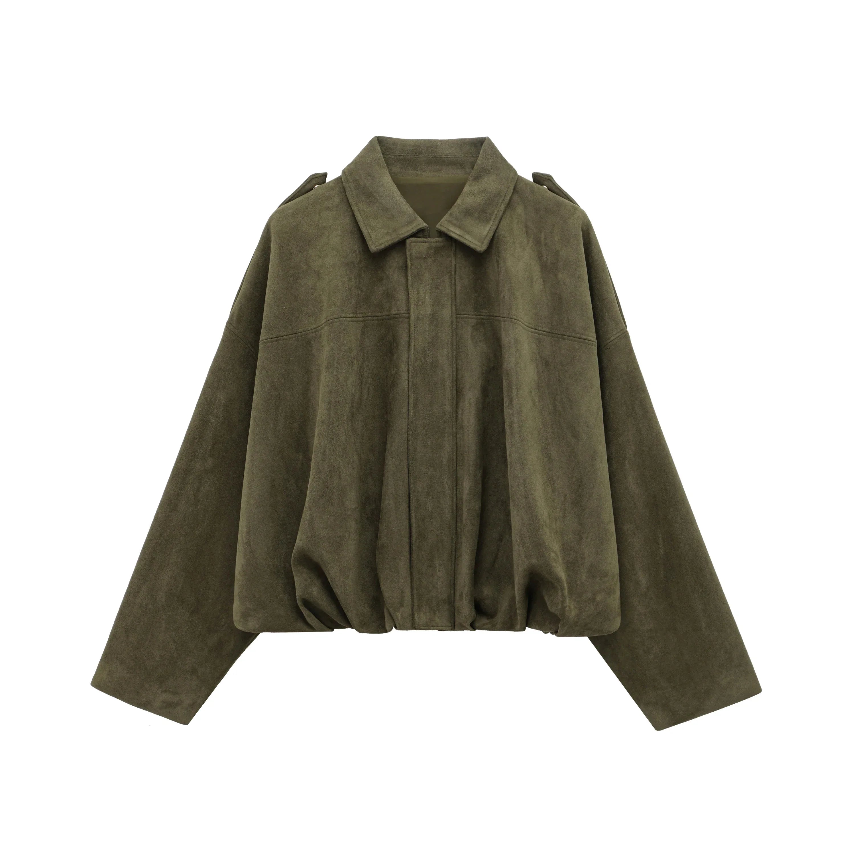 Oversized Vintage Suede Bomber Jacket, Brown & Green