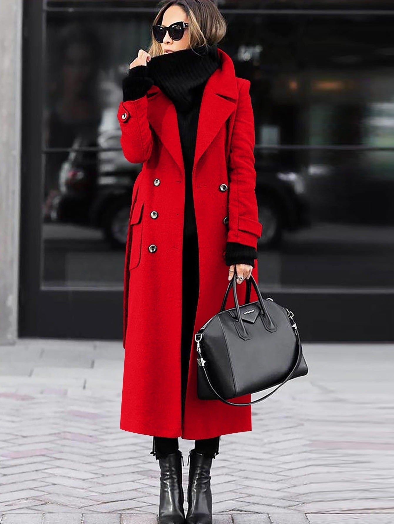 Womens Wool Winter Coat - Double-Breasted Full Length