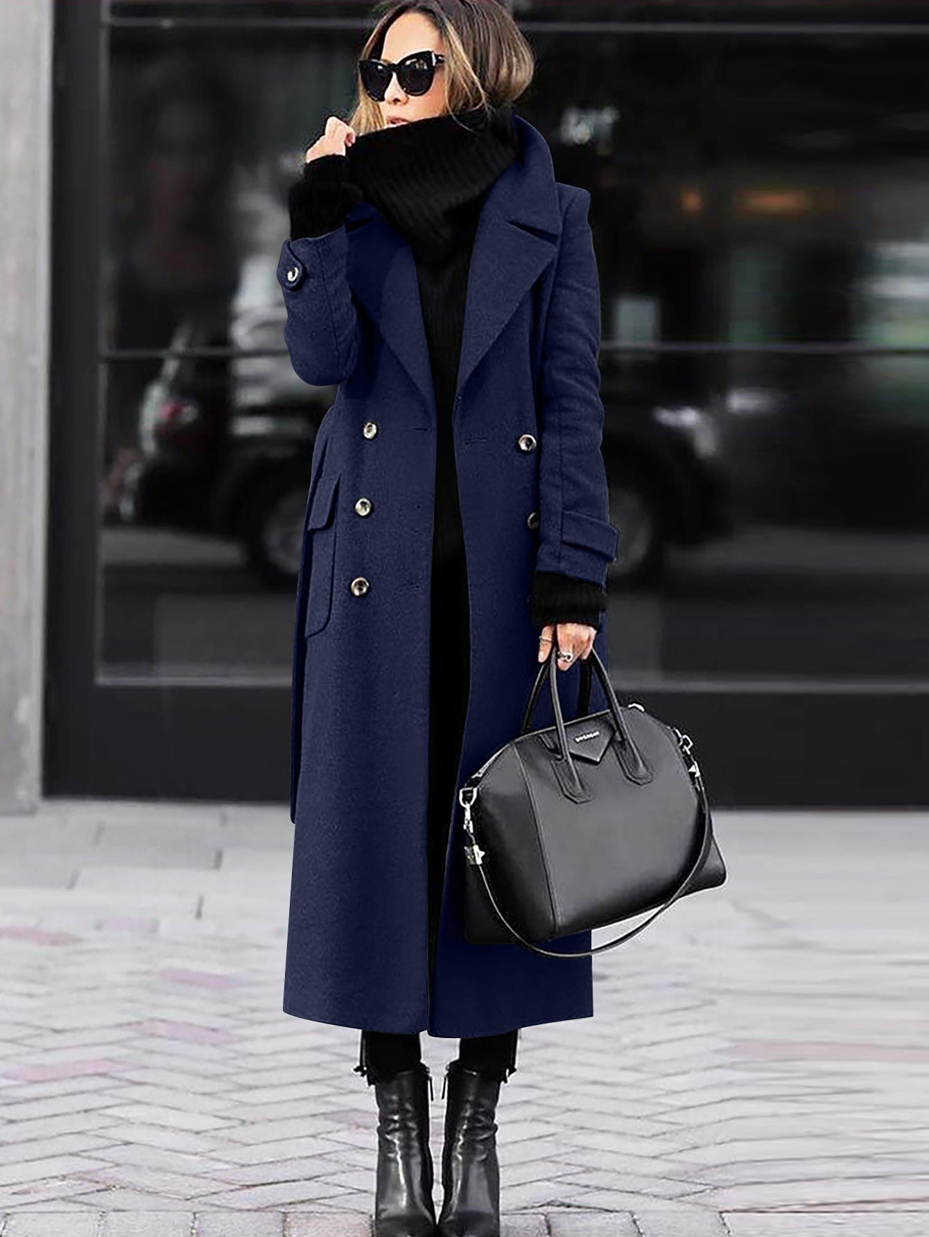 Womens Wool Winter Coat - Double-Breasted Full Length