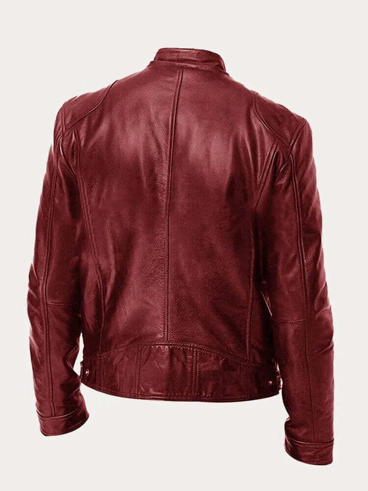 Men's Classic Leather Jacket - Stand Collar, Front Zip