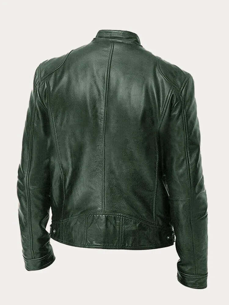 Men's Classic Leather Jacket - Stand Collar, Front Zip
