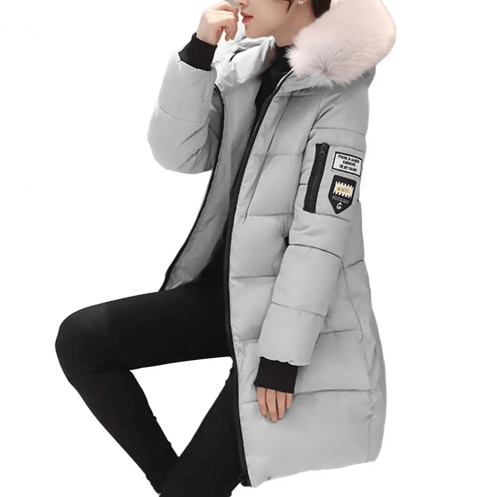 Windproof Puffer Coat for Women - Hooded Mid-Length