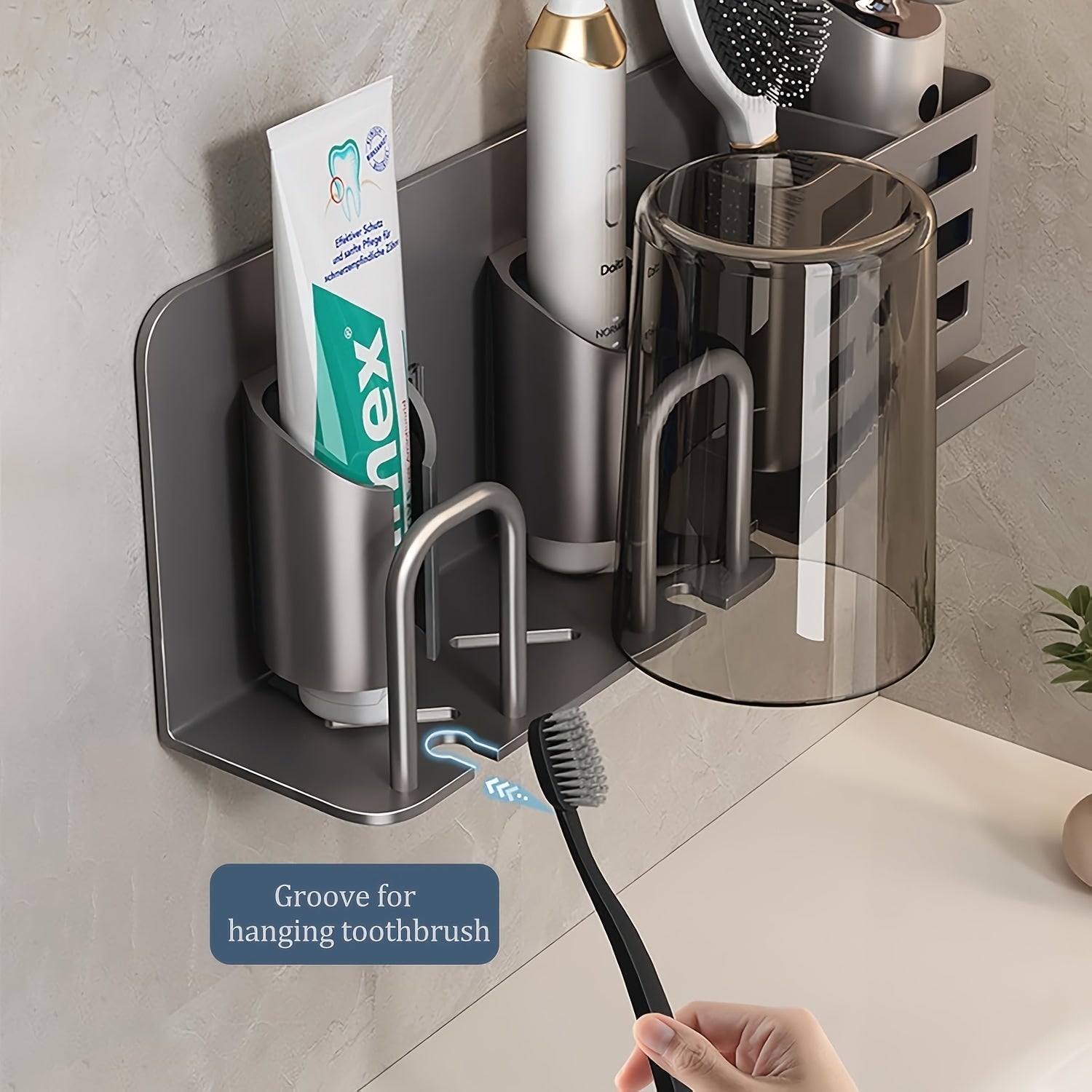 Wall-Mounted Aluminium Toothbrush Holder with Drainage