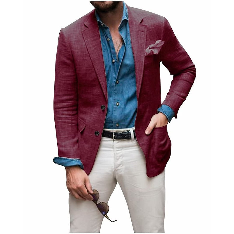 Men's Linen Summer Blazer - Lightweight Two-Button Jacket