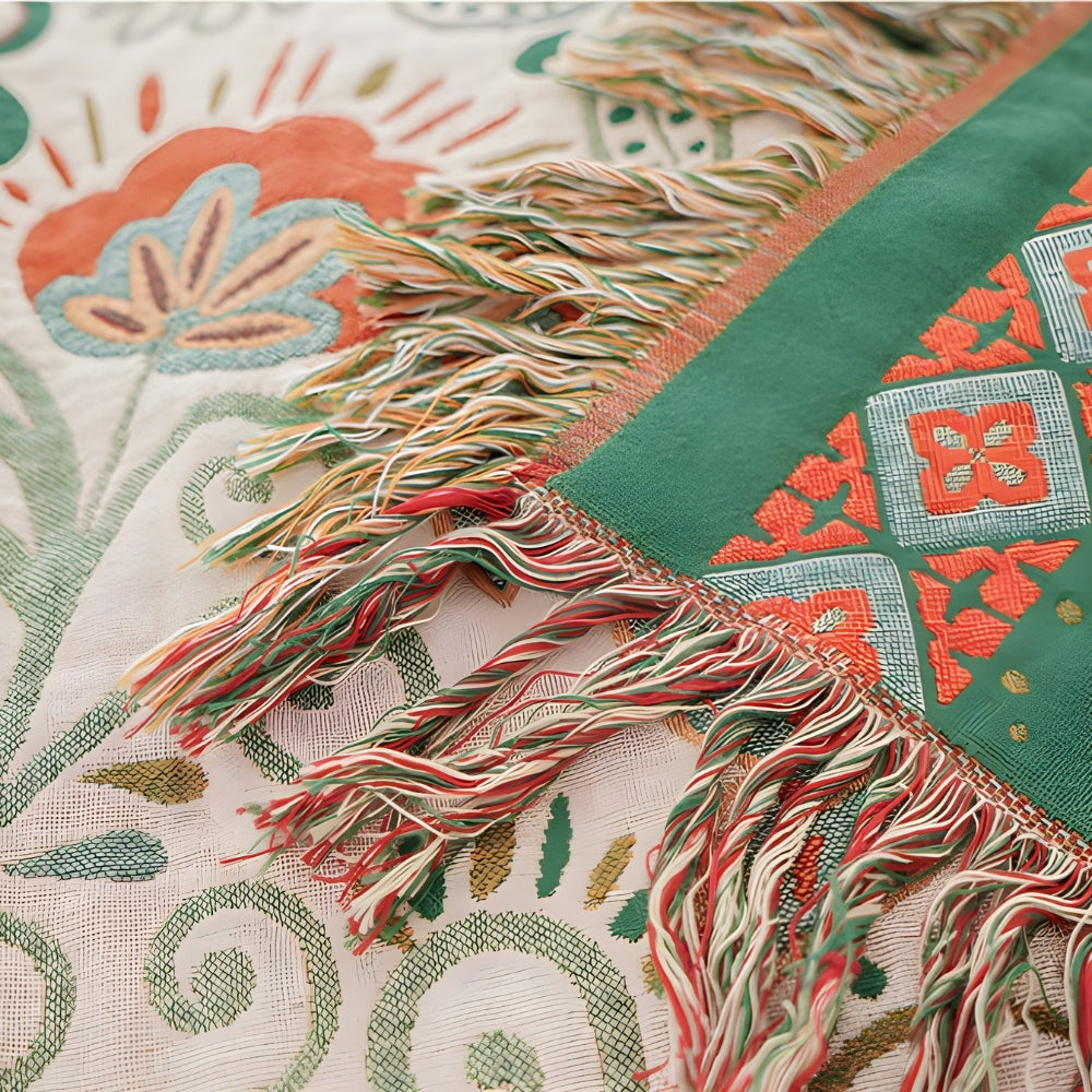 Autumn Leaf Boho Reversible Throw, Cotton Gauze Blanket